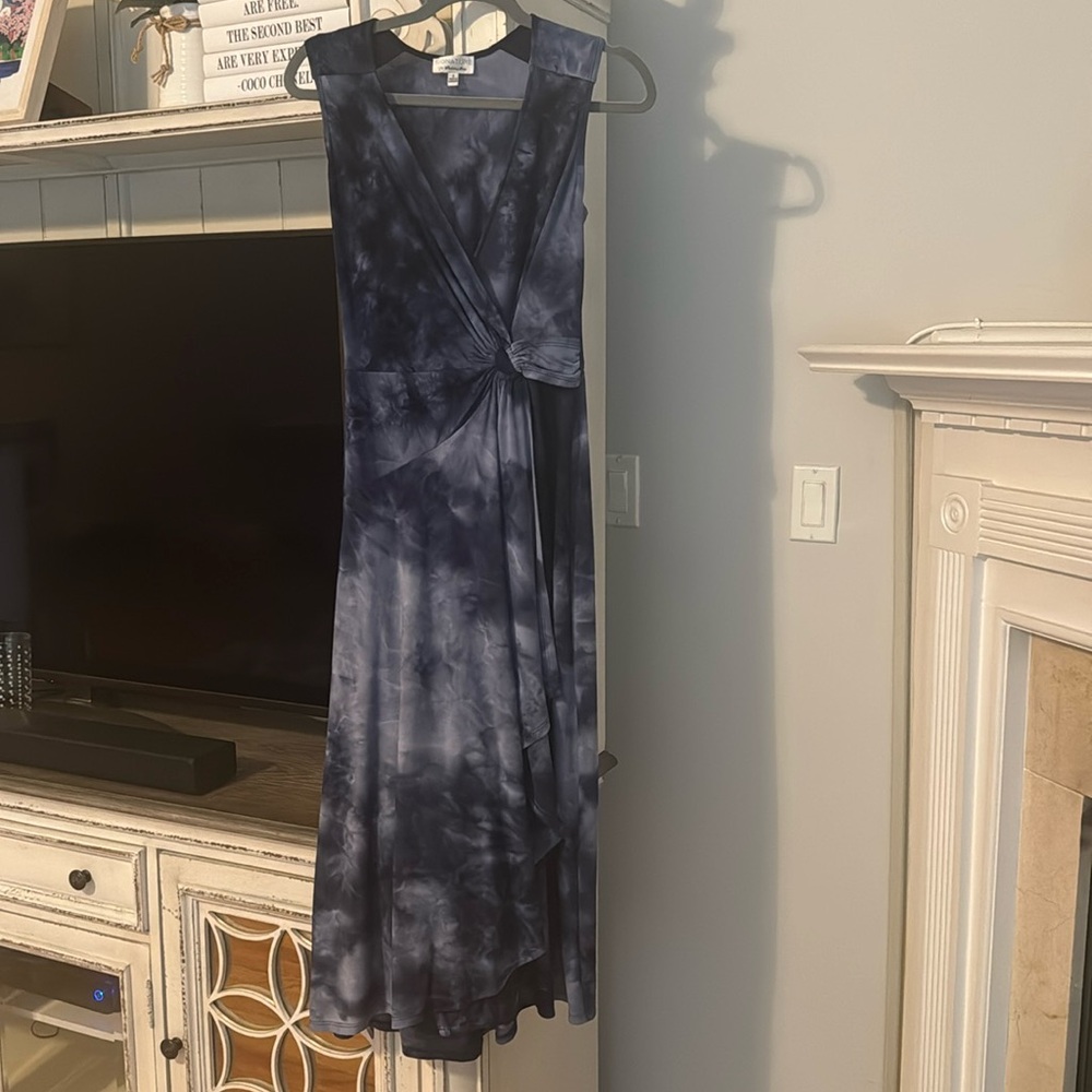 💙 Robbie Bee Tie Dye Print Sleeveless V-Neck Faux Wrap Dress